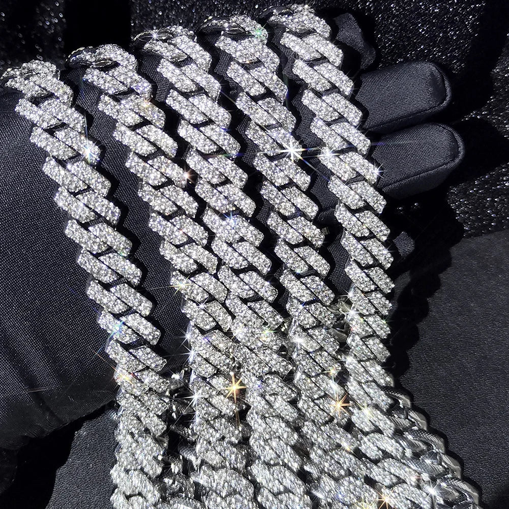 Iced Out Diamond Cuban Link Chain Necklace Men Women Rhinestone Paved Hip Hop Rhombus Cuban Necklaces Tennis Chain Jewelry Gift
