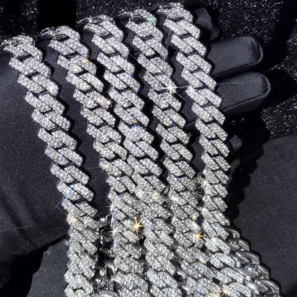 Iced Out Diamond Cuban Link Chain Necklace Men Women Rhinestone Paved Hip Hop Rhombus Cuban Necklaces Tennis Chain Jewelry Gift